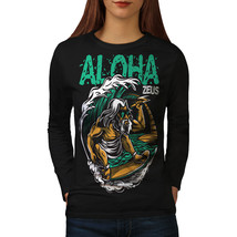 Aloha Surfboard Tee Funny Zeus Women Long Sleeve T-shirt - £11.93 GBP