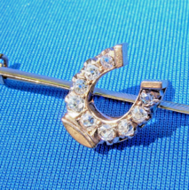 Earth mined Diamond Antique Cushion cut Deco Horseshoe Brooch Equestrian Pin 14k - $2,750.25