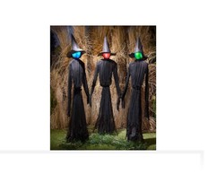 5&#39; Tall Witch Trio Halloween Yard Stake w/ Color Changing Heads Battery Operated - £44.08 GBP