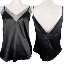 Vera &amp; Lucy Sought After Mesh Top Large Black Satin Spaghetti Strap New - $25.00