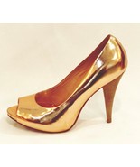 BCBG Maxazria Peep Toe Pumps Rose Gold Metallic Leather Heels Shoes size 7.5 - $30.82