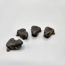 Bronze Frog Figurine Hand Cast Toad Sculpture Set of 4 Miniature Paperwe... - $58.04