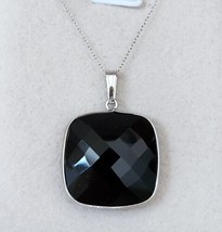 Large Black Onyx Solitiare Pendant in Rhodium Over Sterling 18 inches 17.00 ctw - £18.34 GBP