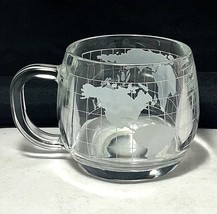 Nestle  3” coffee tea cup Etched glass world glob new logo - $5.95