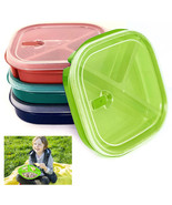 4 Square Divided Plates W Lids Meal Prep Lunch Food Storage Containers B... - £31.46 GBP