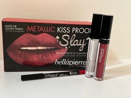 Bellapierre Kiss Proof Lip Creme Lipstick, Liner &amp; Finish Set Metallic Redesque - £19.59 GBP