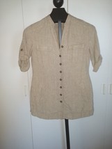 Coldwater Creek Ladies Ss 100% Linen Button TOP-S(4/6)-WORN ONCE-LIGHT Brown - £7.79 GBP