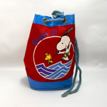 Vintage 1965 Snoopy Woodstock Peanuts Beach Tote Bag  Kids Red Canvas Blue Vinyl - £28.45 GBP