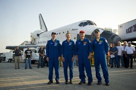 Crew of STS-135 shortly after landing Space Shuttle Atlantis at KSC Phot... - $8.81+