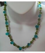 Vintage Blue, Green Glass Bead Necklace - $40.84
