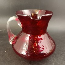 Vintage Hand Blown Ruby Red Glass Crinkle Crackle Textured Creamer Mini Pitcher - £19.84 GBP