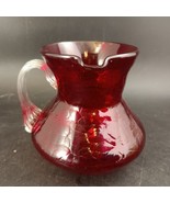 Vintage Hand Blown Ruby Red Glass Crinkle Crackle Textured Creamer Mini ... - £19.55 GBP