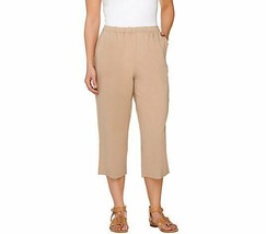 Susan Graver Linen Blend Comfort Waist Slim Capri Pants Latte, 4, A265033 - £8.84 GBP