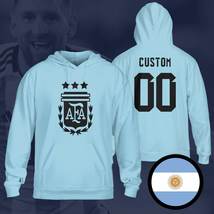 Argentina Custom Name Champions 3 Stars FIFA World Cup 2022 Light Blue Hoodie - £39.83 GBP+