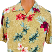 Boca Classics Hawaiian Aloha M Silk Shirt Floral  Hibiscus Geometric Gold - $39.99
