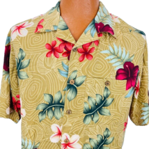 Boca Classics Hawaiian Aloha M Silk Shirt Floral  Hibiscus Geometric Gold - $29.99