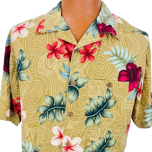 Boca Classics Hawaiian Aloha M Silk Shirt Floral  Hibiscus Geometric Gold - £31.45 GBP