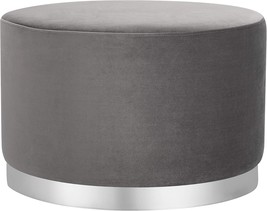 Birdrock Home Round Grey Velvet Ottoman Foot Stool – Soft Large Padded Stool – - £159.18 GBP