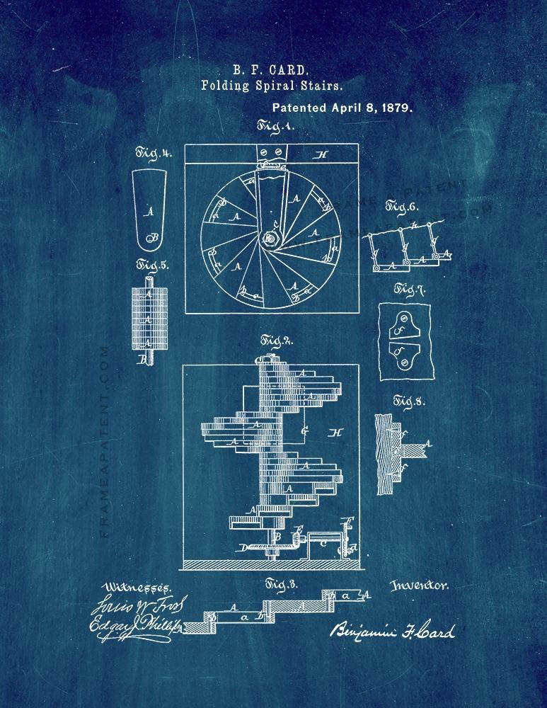 Folding Spiral Stairs Patent Print - Midnight Blue