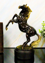 Western Black Beauty Rearing Horse In Bronze And Gold Resin Figurine Wit... - $52.99
