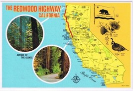 Postcard Pictoral Map The Redwood Highway California - £2.24 GBP