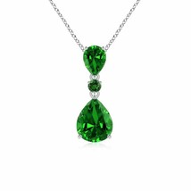 ANGARA Lab-Grown Emerald Three Stone Pendant Necklace in 14K Gold (10x8mm,2.5Ct) - £1,399.68 GBP