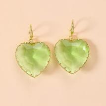 MOONROCY Gold Color Green Crystal Earrings Dangle Trendy Heart for Women Girls   - £8.53 GBP