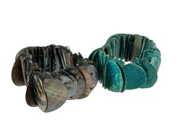 Lot 2 Mother of Pearl Shell Stretch Bracelets Blue Gray - £19.57 GBP