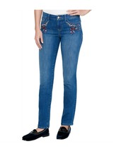 Tommy Hilfiger Womens Blue Floral Embroidered Mid Rise Straight Leg Jeans Sz 12 - £26.44 GBP