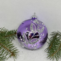 Violet with silver glitter glass ball Christmas ornament, XMAS decoration - £9.99 GBP
