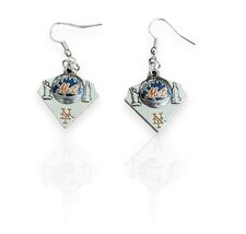 NEW WOMENS NEW YORK METS BASEBALL DIAMOND SILVER EARRINGS | DANGLE DROP MLB - $9.85