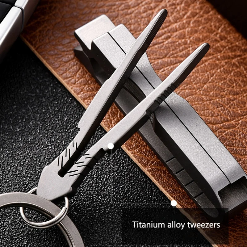 Portable Titanium Alloy Tweezers Multifunctional Buckle Keyring Outdoor Camping - £18.71 GBP