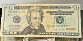 2017 $20  Fancy Serial 25937777 – Quad 7s - $48.50