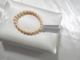 Charter Club 7&quot; Peach Simulated Pearl Stretch Bracelet Y579 - £10.01 GBP