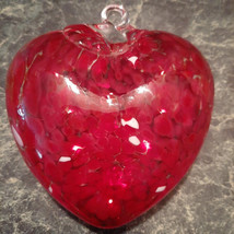 Hanging Glass Heart 4&quot; Red with White Speckles (1) #11 - $15.15