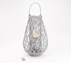 Barbara King 23&quot; Wooden Lantern with Tiki Flameless Candle &amp; Remote in Grey - £149.62 GBP