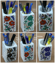 Six Difference Designs of Marble Pencil Pen Stand Holder Inlay Floral Arts E1412 - £103.86 GBP