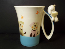 Tapered coffee mug figural dog on handle Indra hand painted 10 oz - £6.94 GBP