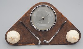 Vintage Enbeeco N&amp;B Leather Faced Desktop Barometer Golf Ball Theme - $127.44