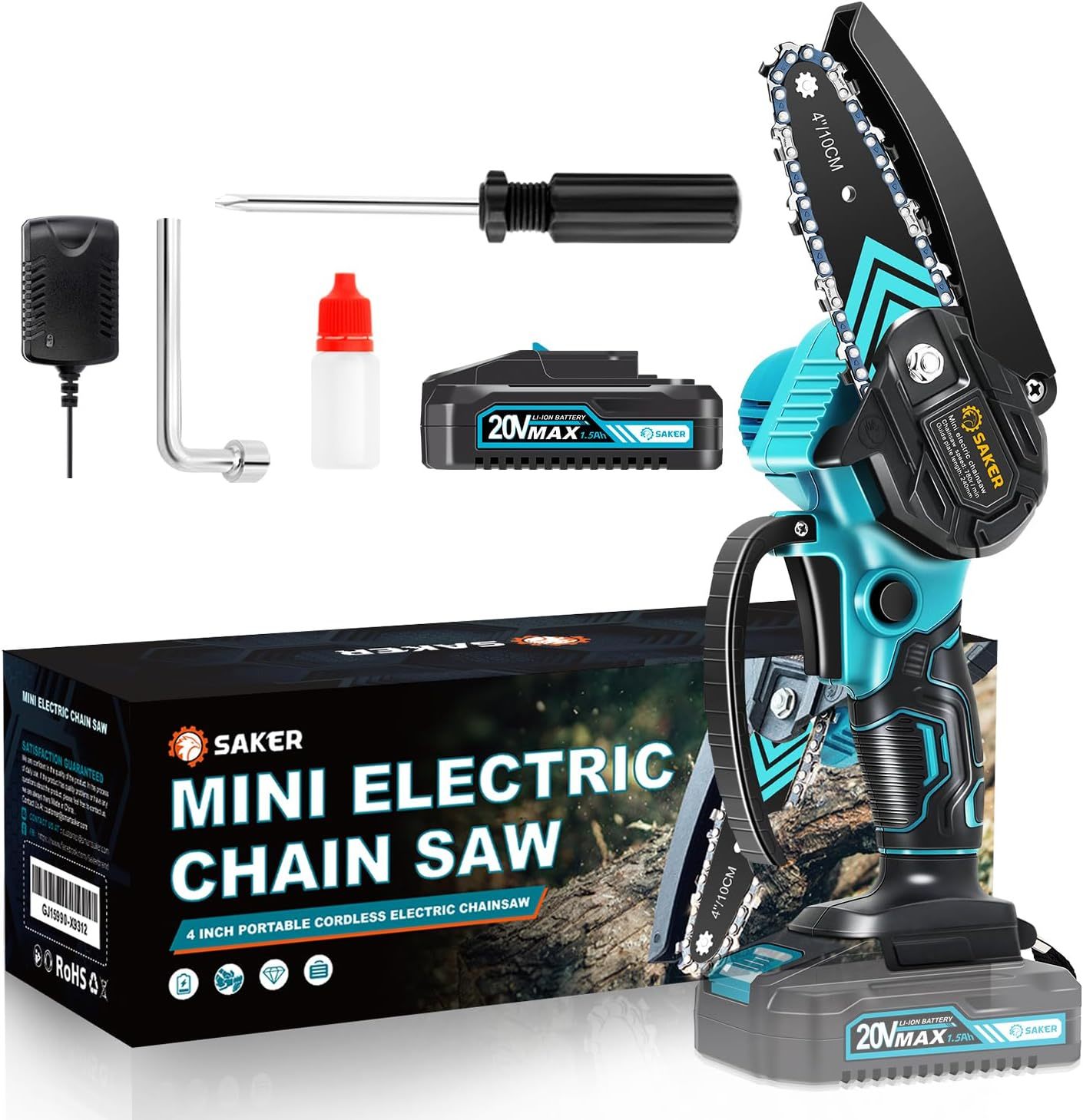 Saker Mini Chainsaw,Portable Electric Chainsaw Cordless,Handheld Chain Saw - $51.99