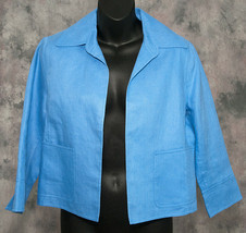Anne Klein Petite Blue Linen Blazer Open Swing Jacket Size P EUC - £9.75 GBP