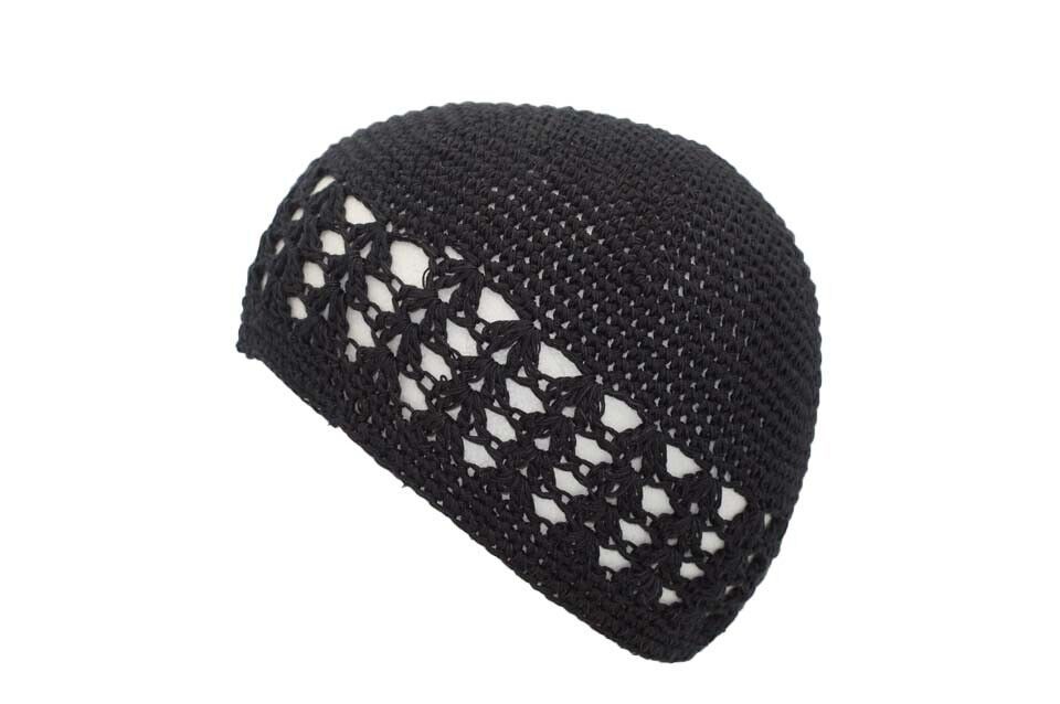 Primary image for Design 2 Black 100% Cotton Crochet Beanie Skull Cap Knit Hat Men Women