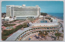 Miami Beach Florida Fontainebleau Hotel Aerial View Pool 1950s Vintage Postcard - £11.41 GBP