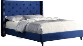 Blue Valentina Velvet Wingback California King Bed, Model Number Yy129Vbck From - $327.97