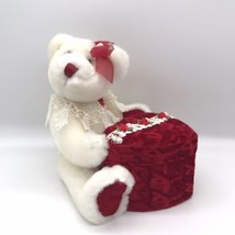 Valentines White Teddy Bear Plush Red Velvet Heart Gift Box Dan Dee Lace Collar - £16.07 GBP
