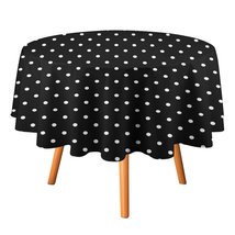 White Polka Dot Black Tablecloth Round Kitchen Dining for Table Cover Decor Home - £12.78 GBP+