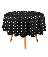 White Polka Dot Black Tablecloth Round Kitchen Dining for Table Cover De... - $22.39 CAD+