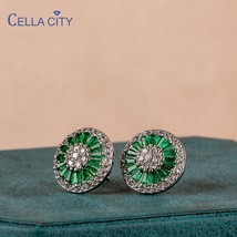 Cellacity vintage Women Stub Earrings silver 925 jewelry flower shape with emera - £16.66 GBP