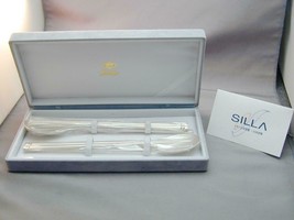 2 Silla Korean 900 Silver Enamel Spoon Chop Sticks Sets New In Box Flowers - £276.79 GBP