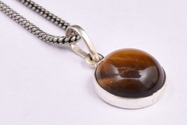 925 Sterling Silver Pendant Necklace Tiger&#39;s Eye Handmade Jewelry Women PS-1539 - £30.53 GBP